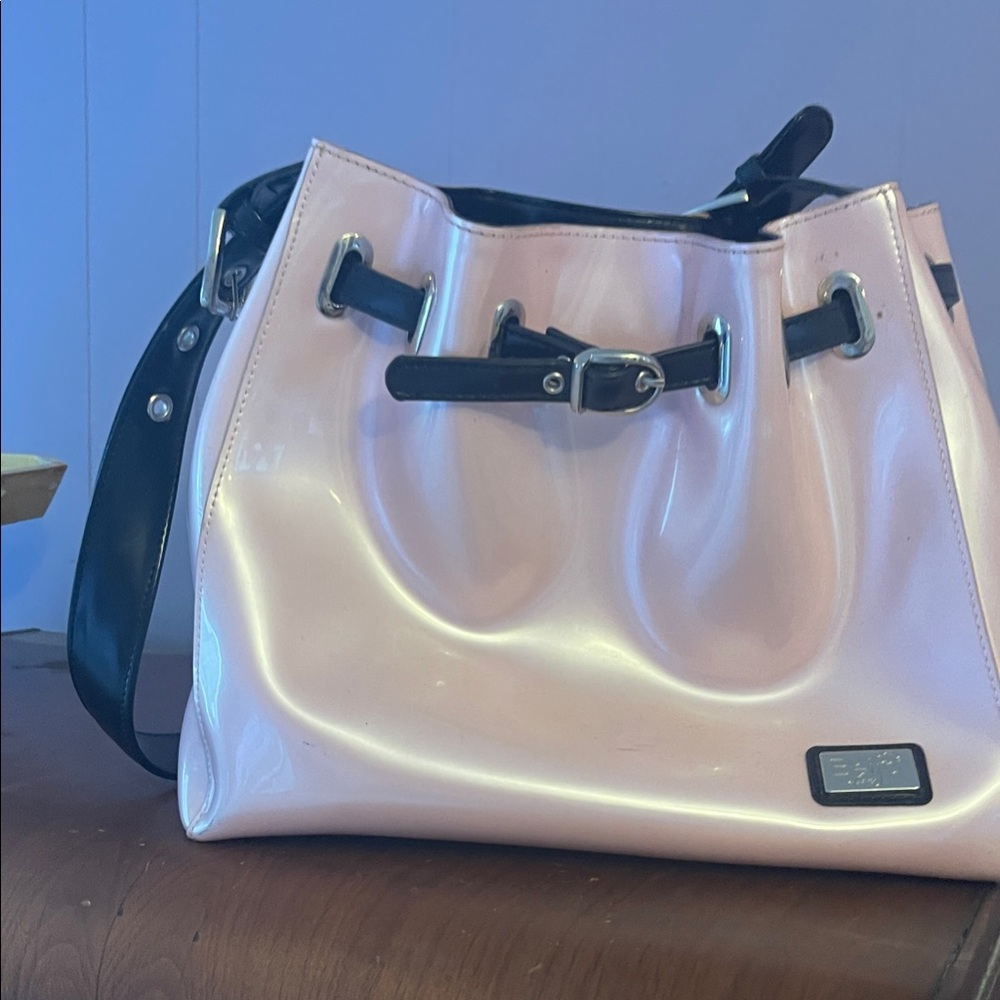 Beijo Glossy Pink and Black Shoulder Bag